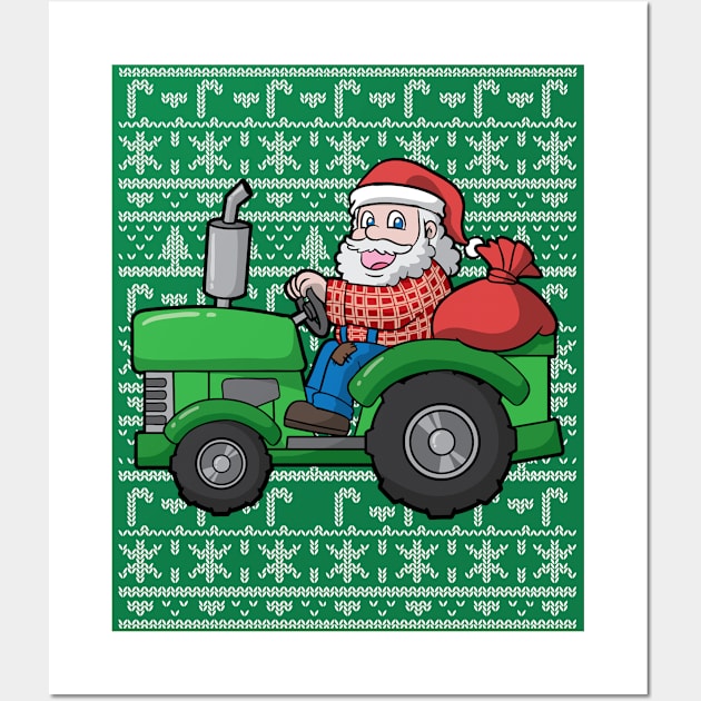 Santa Clause Farmer Tractor Wall Art by E